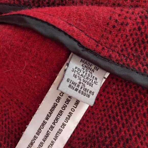 Ruff Hewn Grey Women's Red & Black Plaid Open Front Wool Blend Jacket - Picture 6 of 6